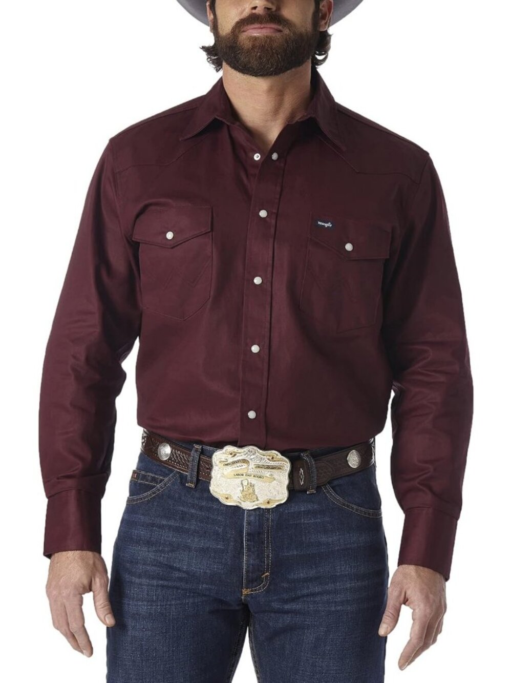 Men's Western Long Sleeve Snap Work Shirt - Cowboy Cut, Firm Finish, Durable